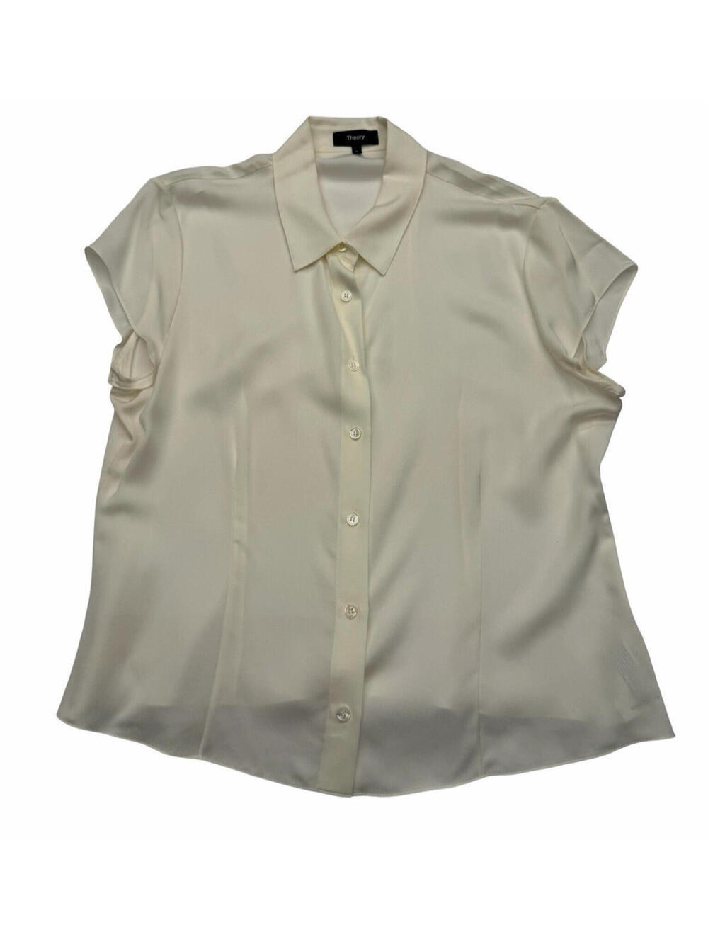 Theory Georgette Silk Cap Sleeve Blouse Modern GGT Beige Size XL